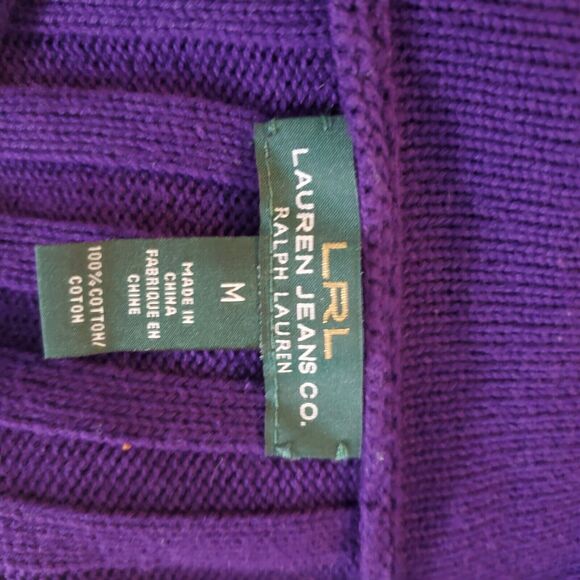 Lauren Jeans Co Women's Sweater Medium Purple Pullover Ribbed Knit Shawl Collar - Picture 8 of 8